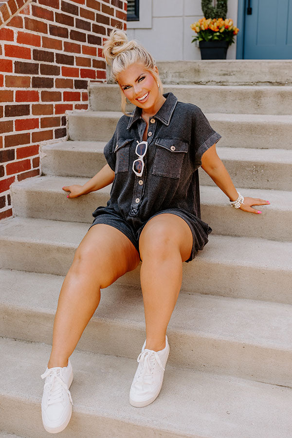 Wonderful Weekend Waffle Knit Romper in Vintage Black Curves Image - 1