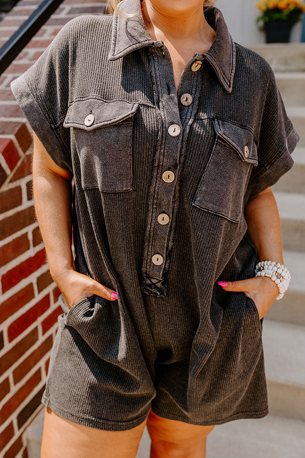 Wonderful Weekend Waffle Knit Romper in Vintage Black Curves Image - 3