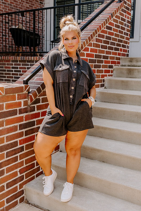 Wonderful Weekend Waffle Knit Romper in Vintage Black Curves Image - 2