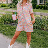 Sunny With A Chance of Blooms Denim Romper in Blooming Dahlia Image - 1
