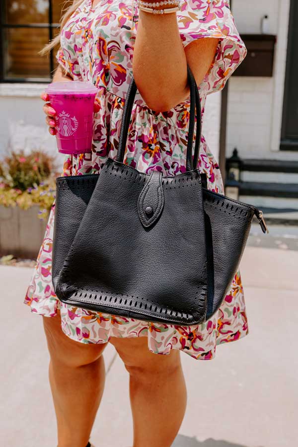 Simple Days Faux Leather Tote In Black