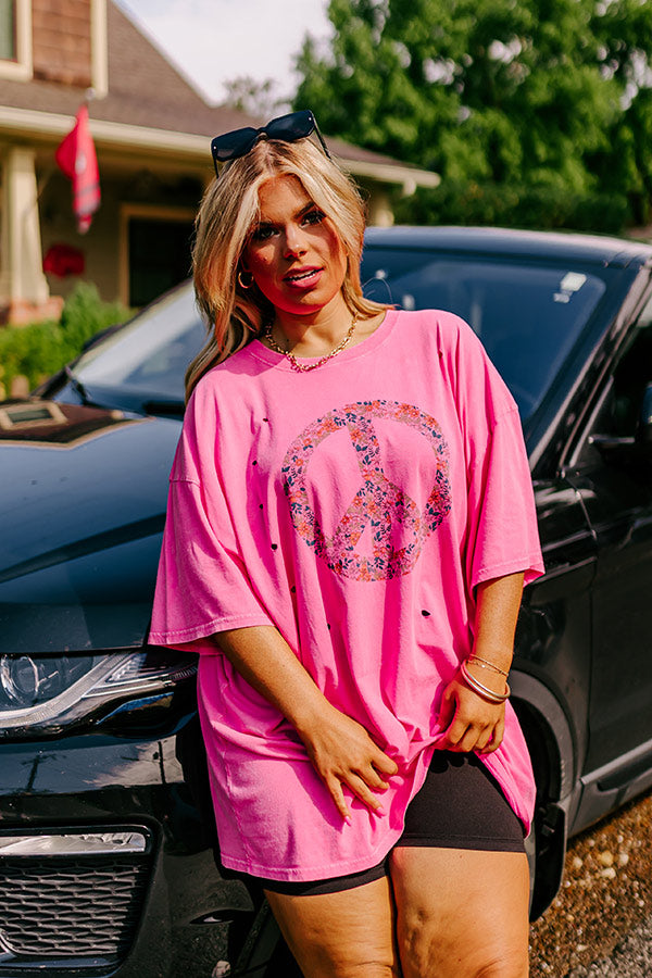 Peace And Love Oversized Graphic Tee In Pink Curves – Impressions