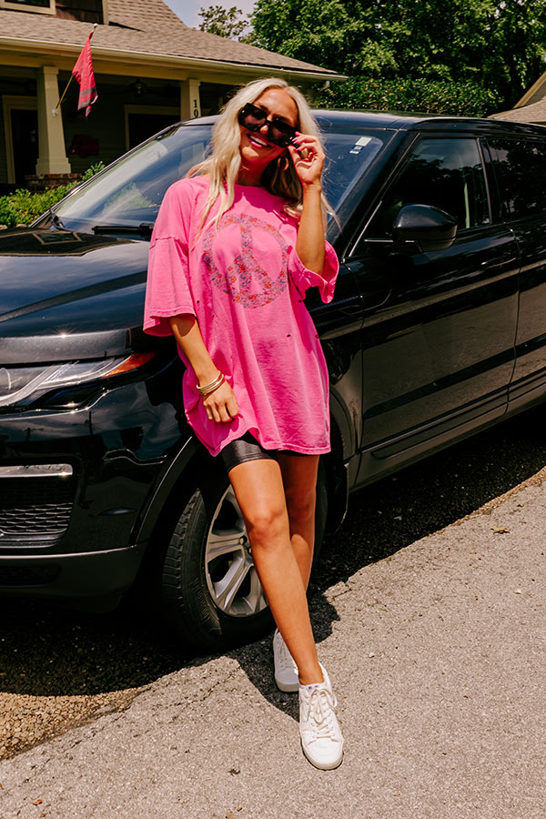 Peace And Love Oversized Graphic Tee In Pink – Impressions Online