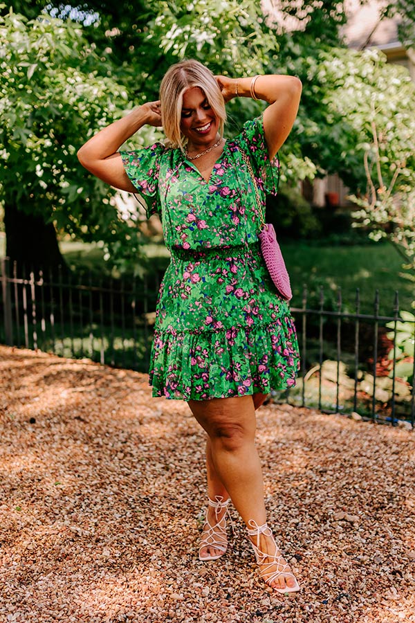 Pure Heart Floral Mini Dress in Green Curves Image - 1