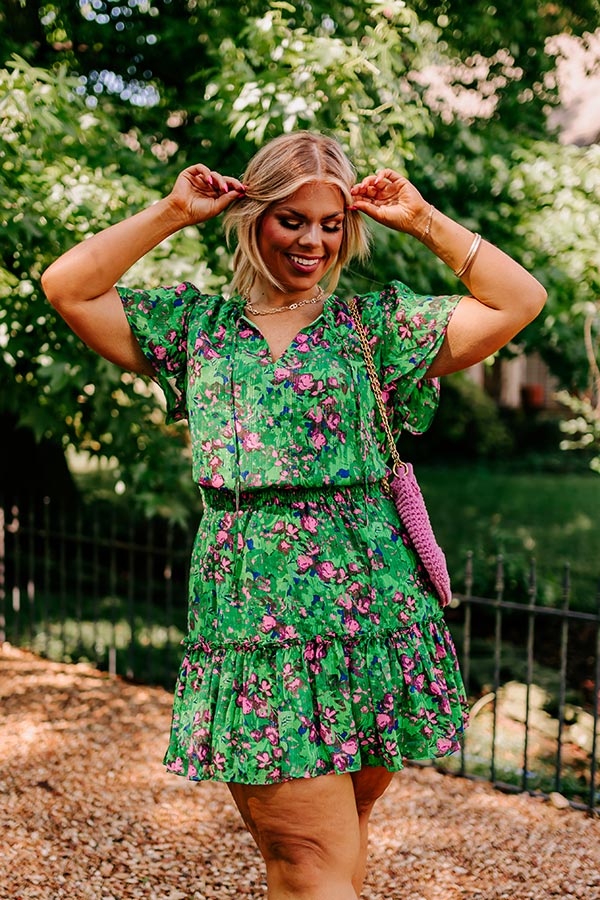 Pure Heart Floral Mini Dress in Green Curves Image - 2