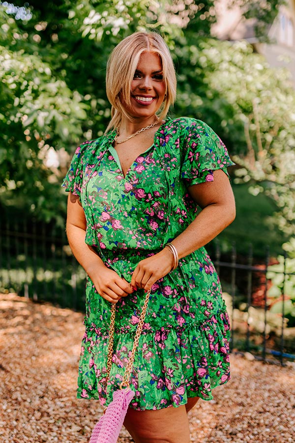 Pure Heart Floral Mini Dress in Green Curves Image - 3