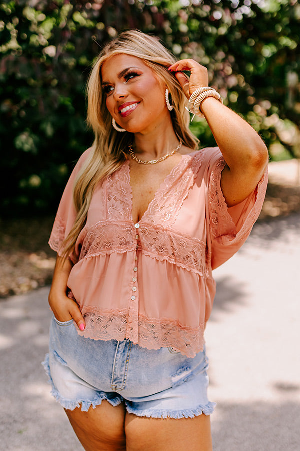 Simply Mesmerized Lace Top in Dusty Peach Curves