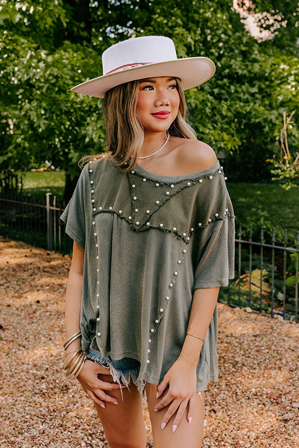 Poised Romance Embellished Top In Olive