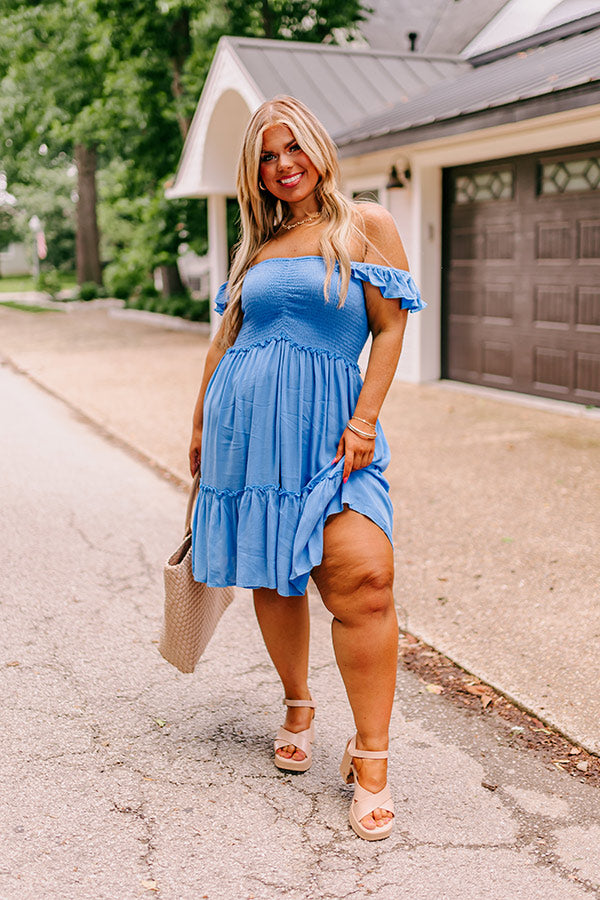 Trip to Barcelona Smocked Mini Dress in Sky Blue Curves Image - 1
