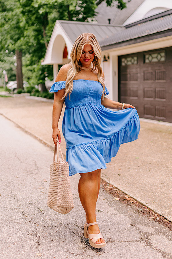 Trip to Barcelona Smocked Mini Dress in Sky Blue Curves Image - 4