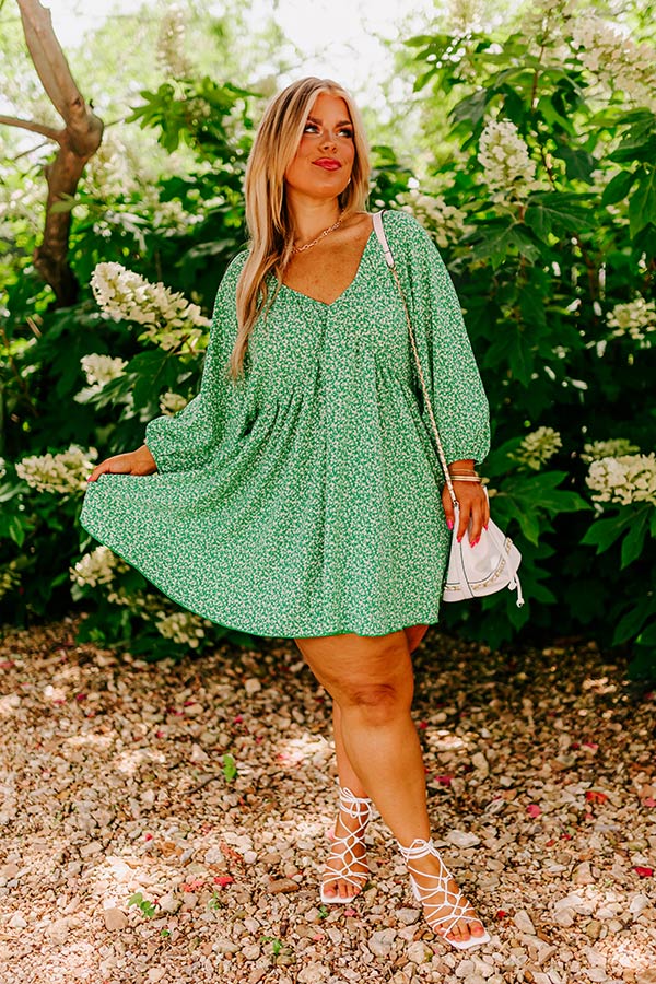Take A Holiday Floral Mini Dress in Green Curves Image - 1