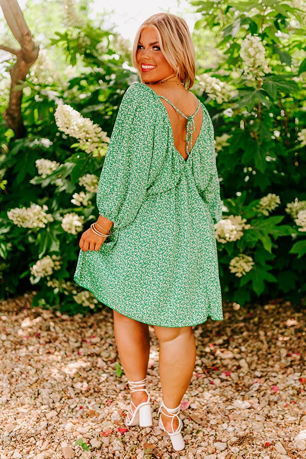 Take A Holiday Floral Mini Dress in Green Curves Image - 5