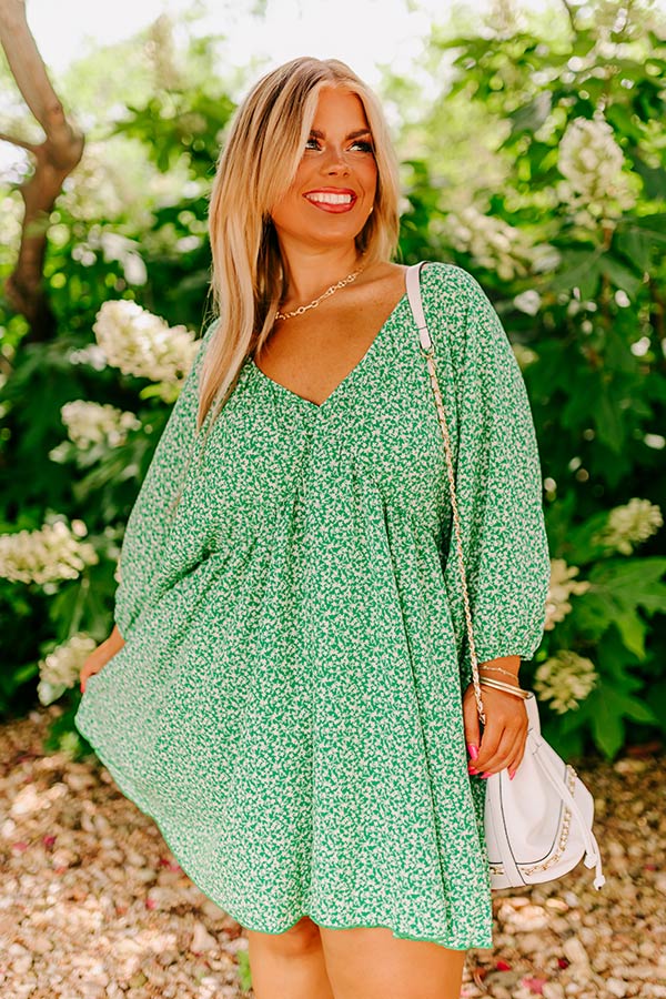 Take A Holiday Floral Mini Dress in Green Curves Image - 3