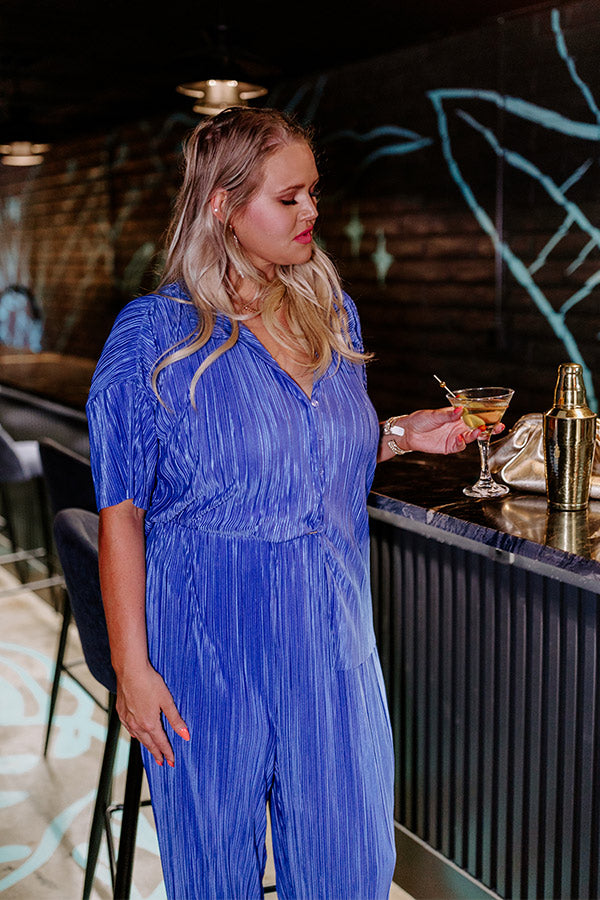 Graceful Appearance Pleated Button Up In Blue Curves Image - 2