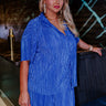 Graceful Appearance Pleated Button Up In Blue Curves Image - 1