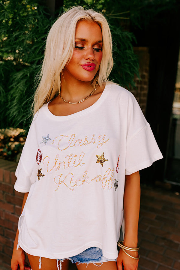 Classy Until Kick Off Tee in White Image - 1