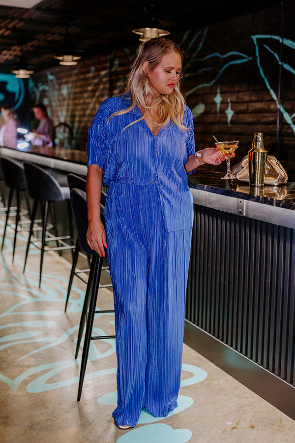 Graceful Appearance Pleated Pants In Blue Curves Image - 1