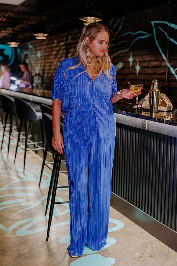 Graceful Appearance Pleated Pants In Blue Curves