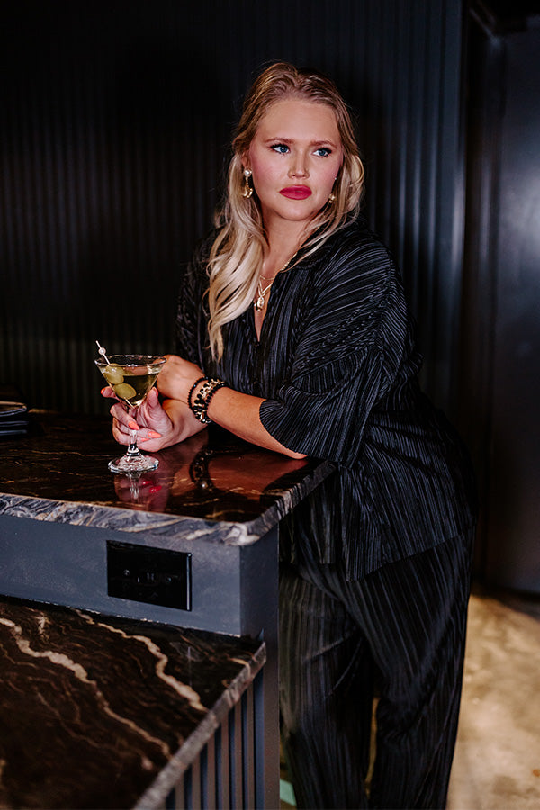 Graceful Appearance Pleated Button Up In Black Curves Image - 2