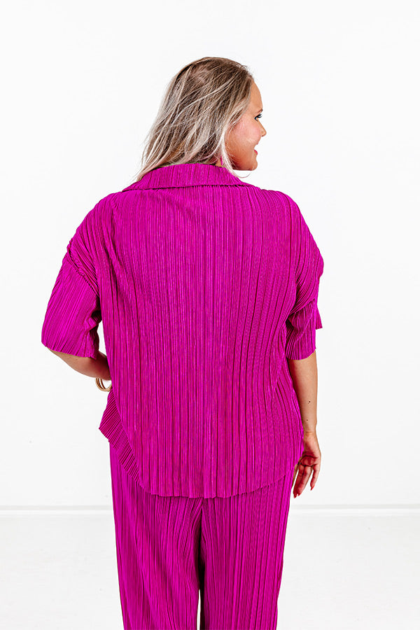 Graceful Appearance Pleated Button Up In Berry Curves Image - 4