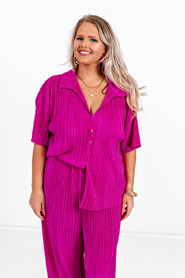 Graceful Appearance Pleated Button Up In Berry Curves Image - 3