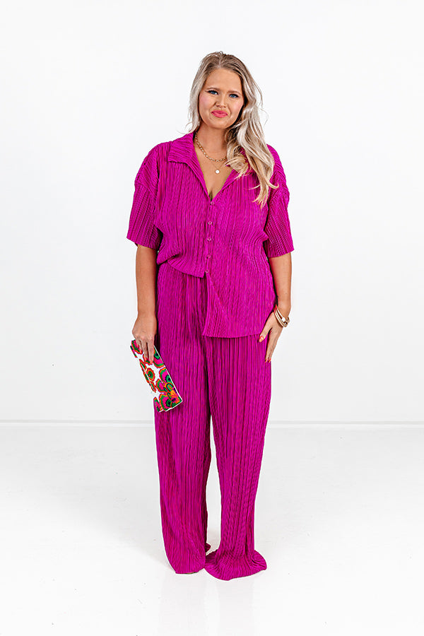 Graceful Appearance Pleated Button Up In Berry Curves Image - 2
