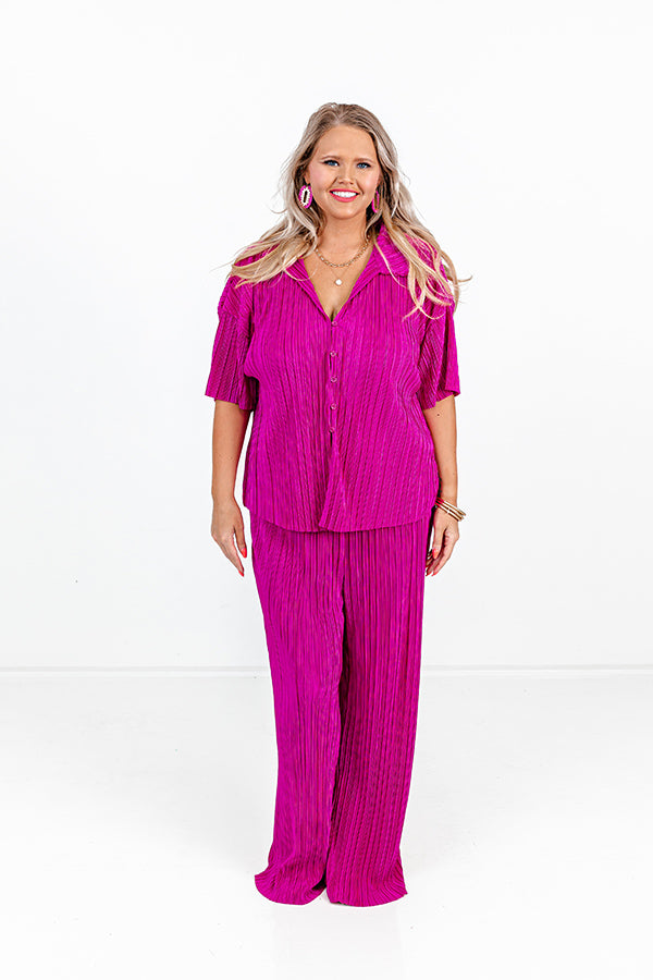Graceful Appearance Pleated Button Up In Berry Curves Image - 5
