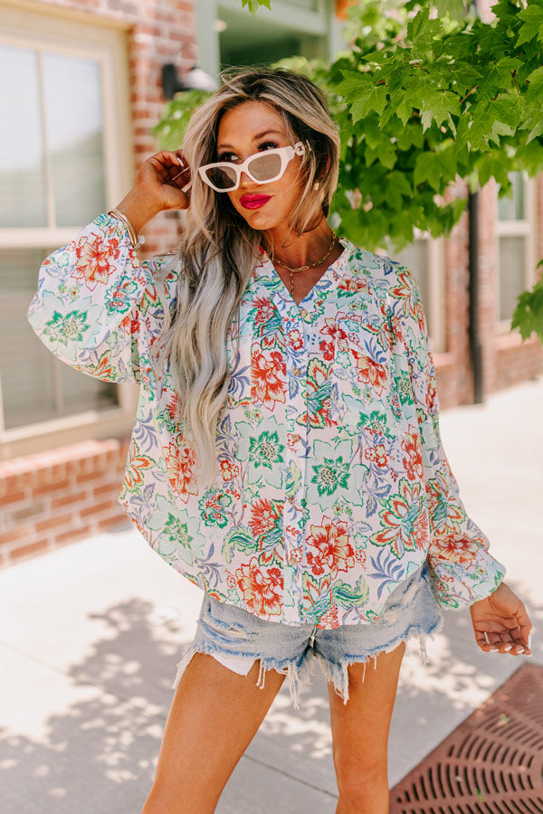 Editor In Chic Floral Button Up In Aqua