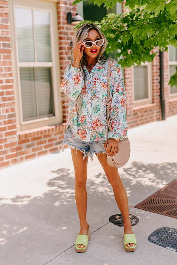 Editor In Chic Floral Button Up In Aqua Image - 2