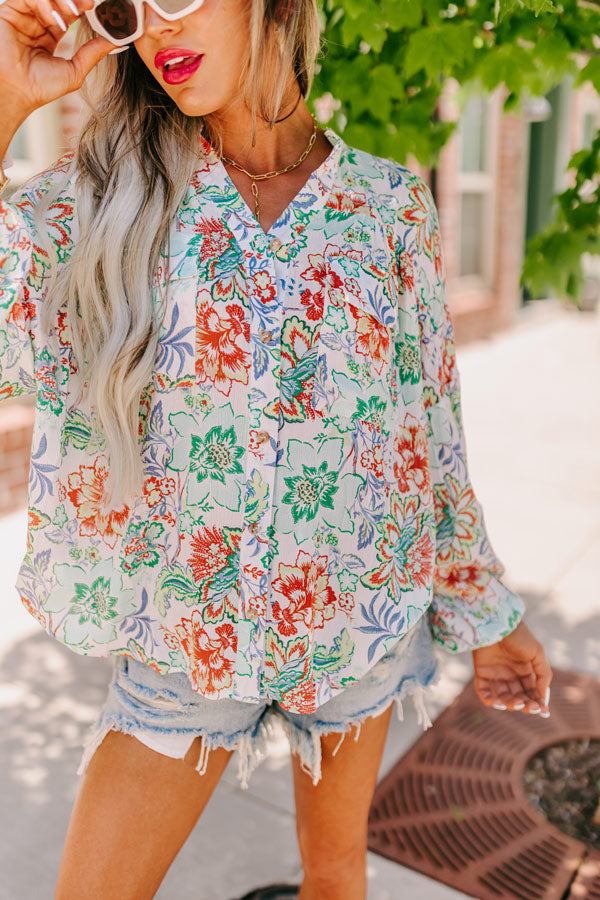 Editor In Chic Floral Button Up In Aqua Image - 3