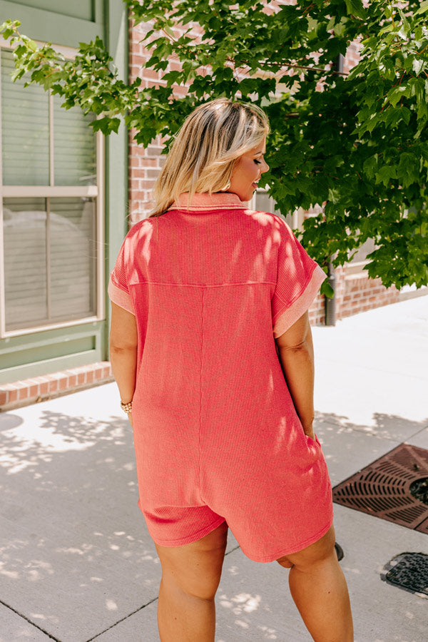 Wonderful Weekend Waffle Knit Romper in Tangerine Curves Image - 3