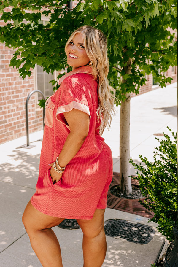 Wonderful Weekend Waffle Knit Romper in Tangerine Curves Image - 4