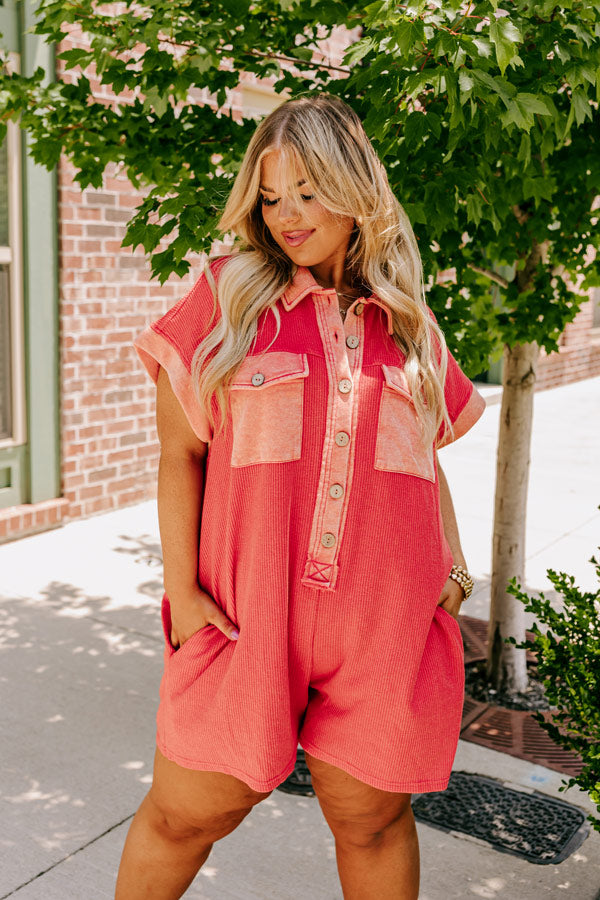 Wonderful Weekend Waffle Knit Romper in Tangerine Curves Image - 1