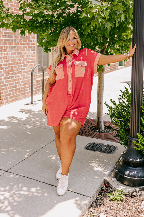 Wonderful Weekend Waffle Knit Romper in Tangerine Curves Image - 5