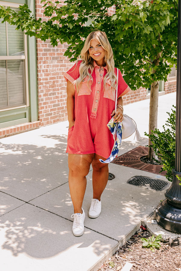 Wonderful Weekend Waffle Knit Romper in Tangerine Curves Image - 2
