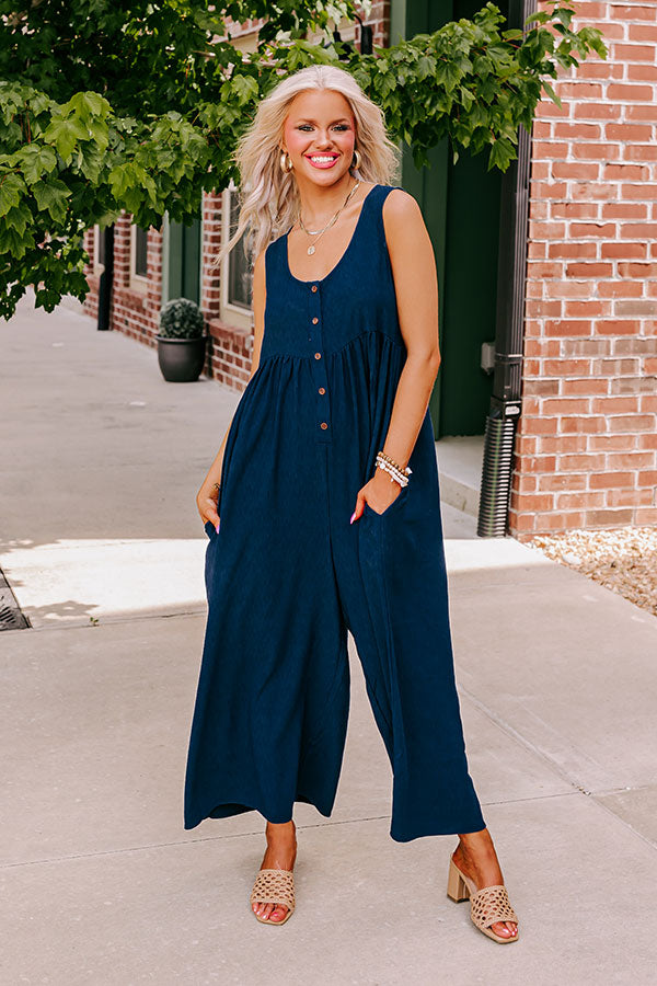 Fall Into Happiness Jumpsuit in Navy