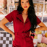 Stay Sophisticated Denim Romper In Wine Image - 1