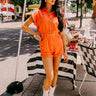 Sweet Duet Distressed Denim Romper in Orange Image - 1