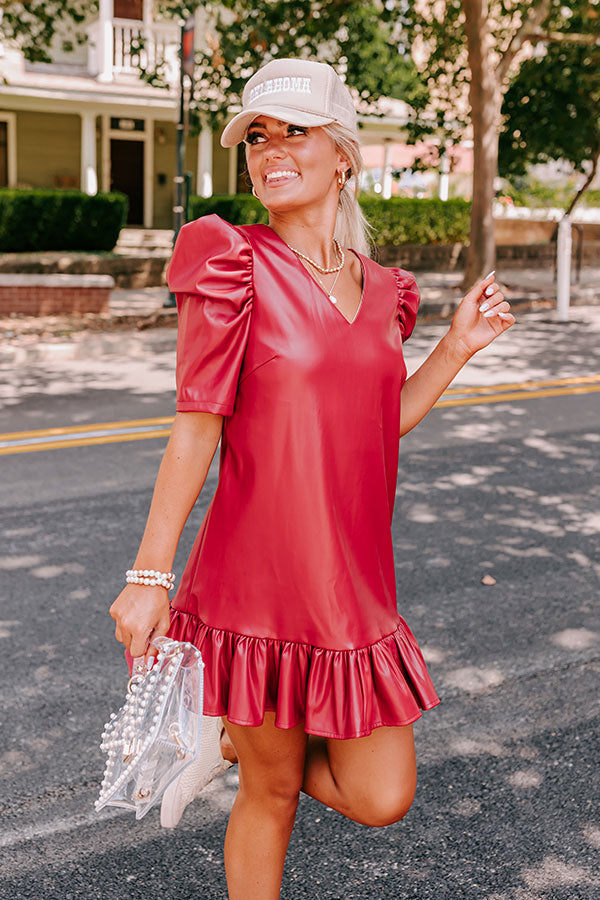 Stylish Setting Faux Leather Mini Dress in Crimson