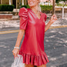 Stylish Setting Faux Leather Mini Dress in Crimson Image - 1