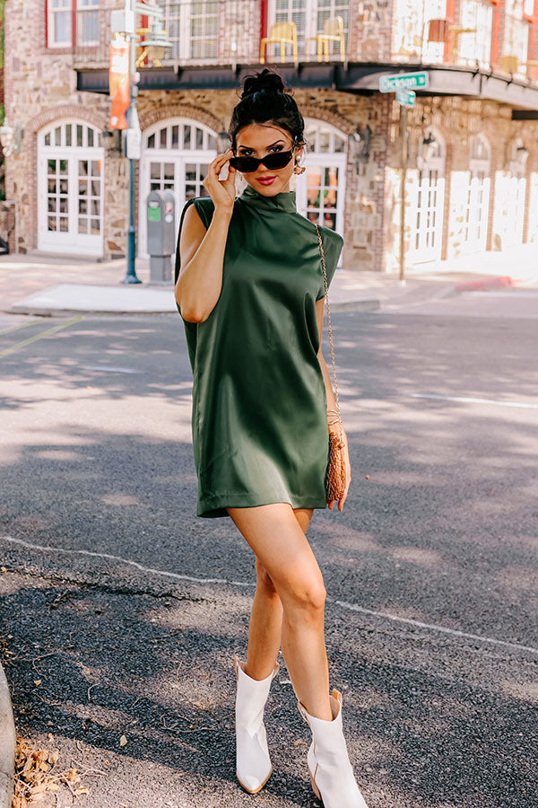 Sweet Charisma Satin Mini Dress in Olive • Impressions Online Boutique
