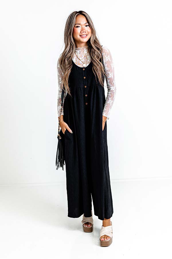 Fall Into Happiness Jumpsuit in Black