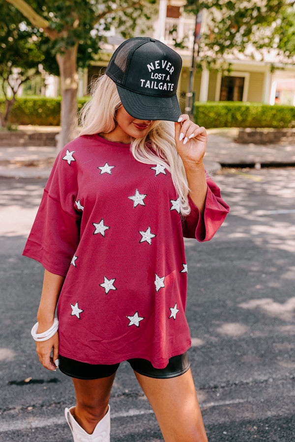 Brightest Star Sequin Oversized Tee in Red Image - 3