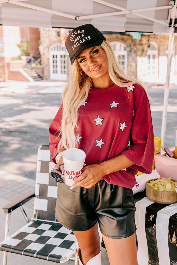 Brightest Star Sequin Oversized Tee in Red