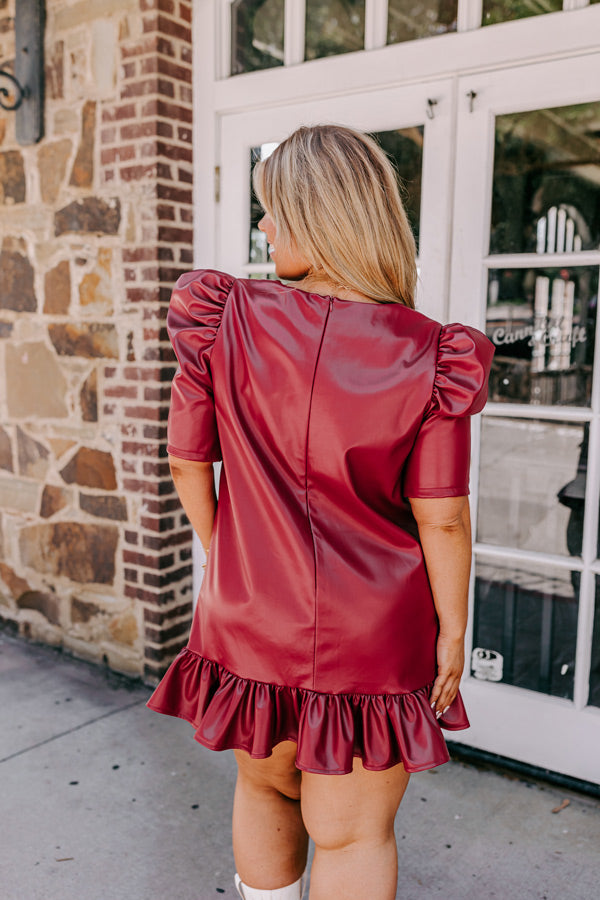 Stylish Setting Faux Leather Mini Dress in Crimson Curves Image - 5