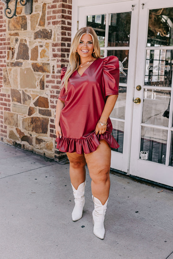 Stylish Setting Faux Leather Mini Dress in Crimson Curves Image - 4