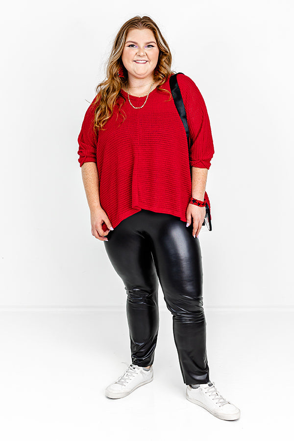 Popular Phrase High Waist Faux Leather Legging in Black Curves