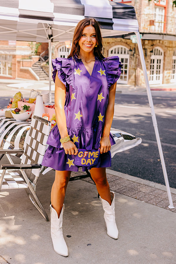 Under The Stadium Lights Ruffle Mini Dress in Purple Image - 1