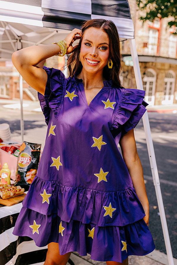 Under The Stadium Lights Ruffle Mini Dress in Purple Image - 4