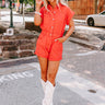 Sweet Duet Distressed Denim Romper In Red Image - 1